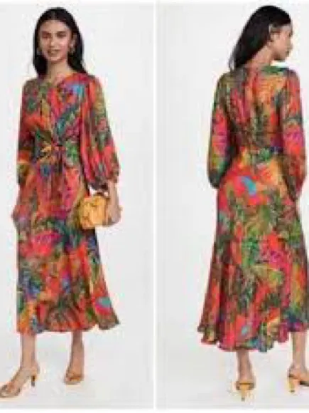 Farm Rio Urban Jungle Midi Dress Womens Small Orange Green Excellent Cutout - Image 4