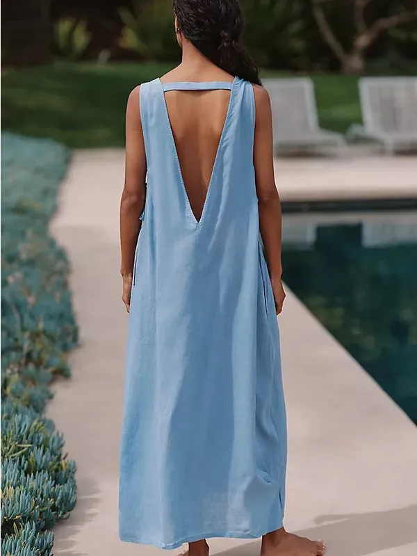 Anthropologie Celandine Plunge-Neck Linen Blend Maxi Dress - Image 3