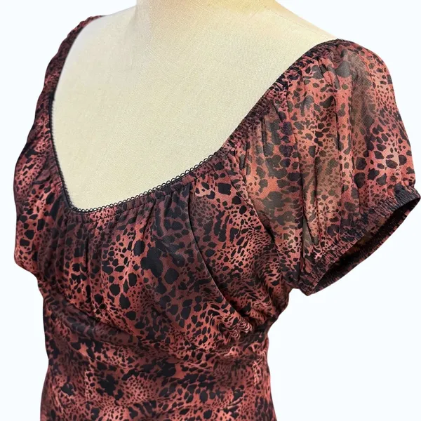 Ultra Flirt XL Brown Leopard‎ Print Mesh Short Sleeve Mini Dress Y2K Indie Alt - Image 5