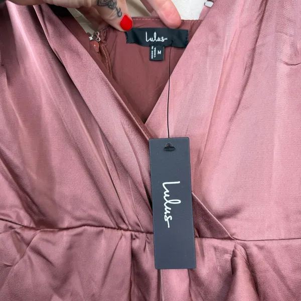NEW Lulus Enchanted Moments Mauve Pink Satin Ruffled High-Low Dress Medium - Image 9