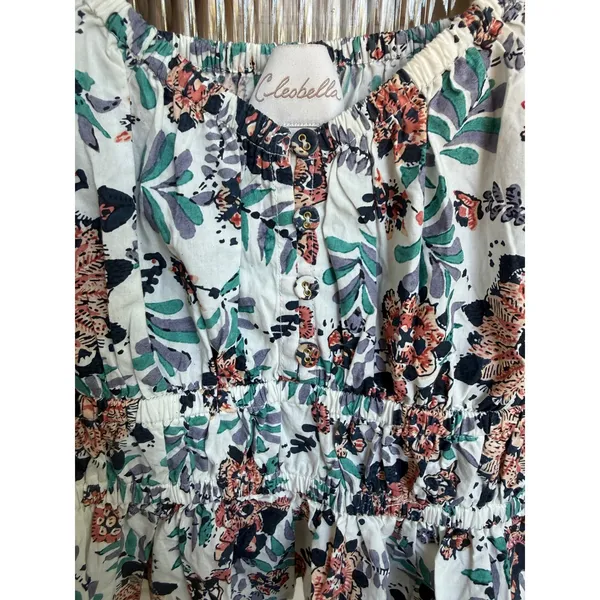 Cleobella Womens Floral Smocked Peplum Puff Sleeve Top White Multi Size Small - Image 4