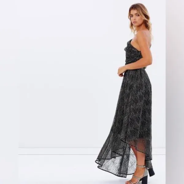 La Maison Talulah Starcrossed Lover Black Gold Metallic High Low Gown L - Image 5
