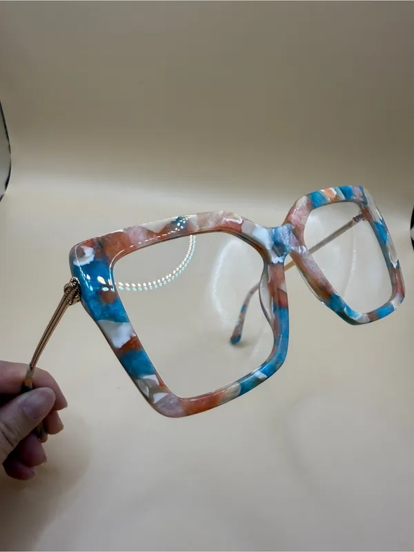 Vooglam Colorful Square Frame Fashion Glasses - Blue & Brown, No prescription - Image 6