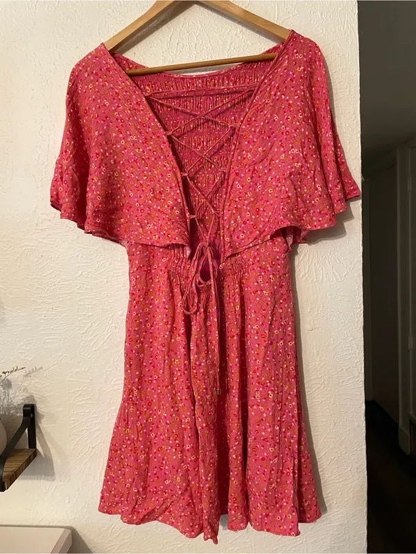 Free People Pink Floral Smocked Skater Dress Femme Florence Mini Medium - Image 4