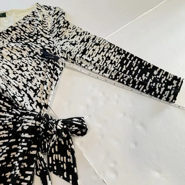 Ralph Lauren Black White‎ Geo Faux Wrap Tie 3/4 Sleeve Stretch Sheath Dress 4 - Image 7