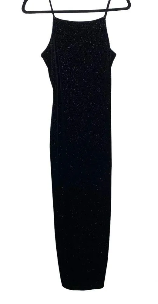 Vintage Be Smart Long Sparkly Black Velvet Dress - Image 2