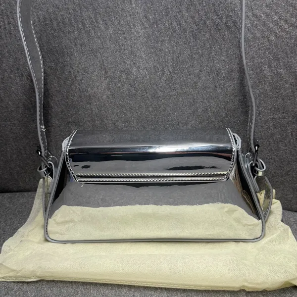 Y2K Style Metallic Shoulder Bag Mirror‎ Chrome 2000s Aesthetic Silver Small - Image 3
