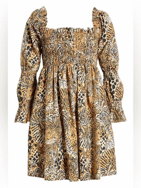 Lilly Pulitzer Beyonca Animal Print Babydoll Mini Dress Rattan Walk On The Wild - Image 3