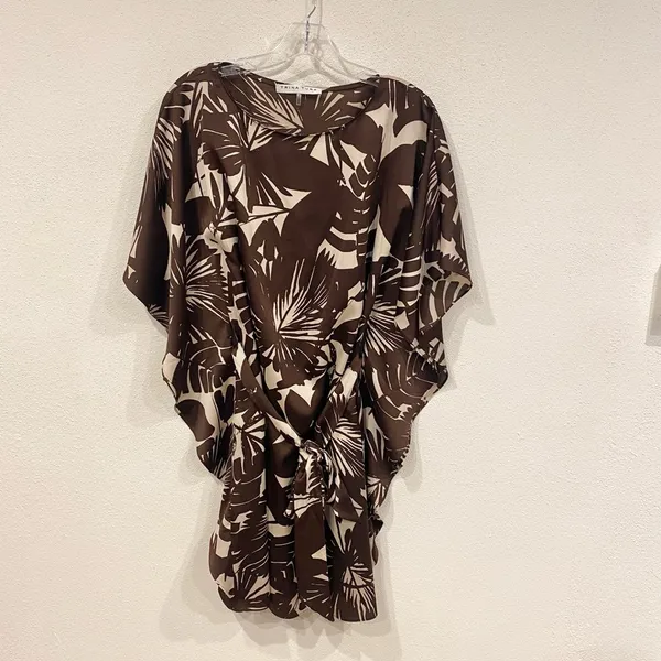 Trina Turk Paradise Mini Dress Women's Size Small Brown Palm Print Vacation - Image 2