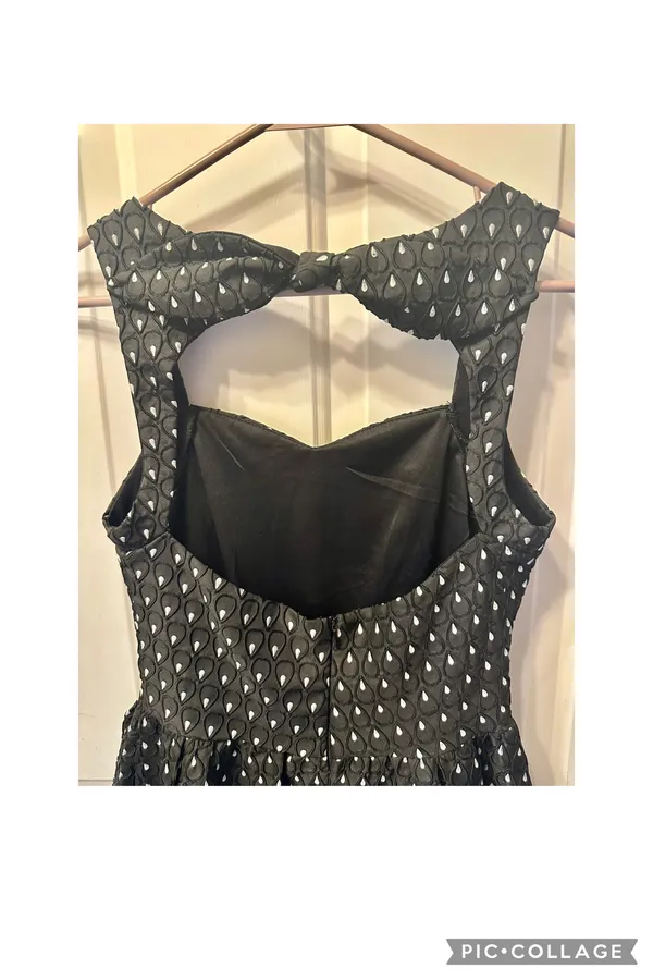Quinn Black and White Embroidered Back Cutout Mini Dress Small - Image 5
