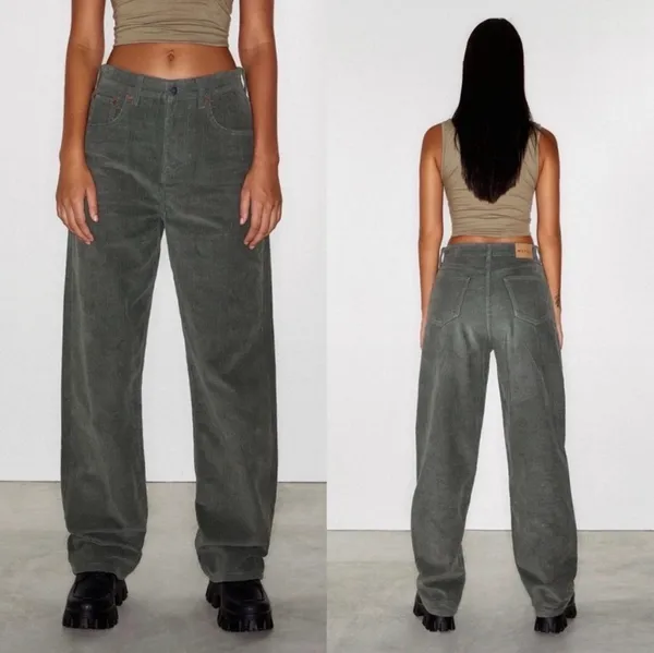 Motel Rocks Corduroy Wide Leg Pants Size Medium Gray - Image 2