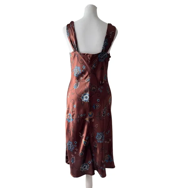 Vintage Y2K Faith Love Passion Brown Floral Cowl Neck Sleeveless Midi Dress - Image 7