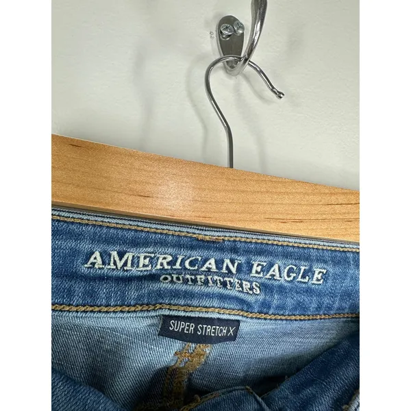 American Eagle Super Stretch X Hi-Rise Blue Denim Jeggings‎ Women's Size 0 Long - Image 6