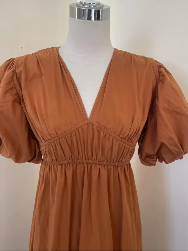 Jessica Simpson Terracotta Puff-Sleeve tiered Maxi Dress Sz XS - Image 2