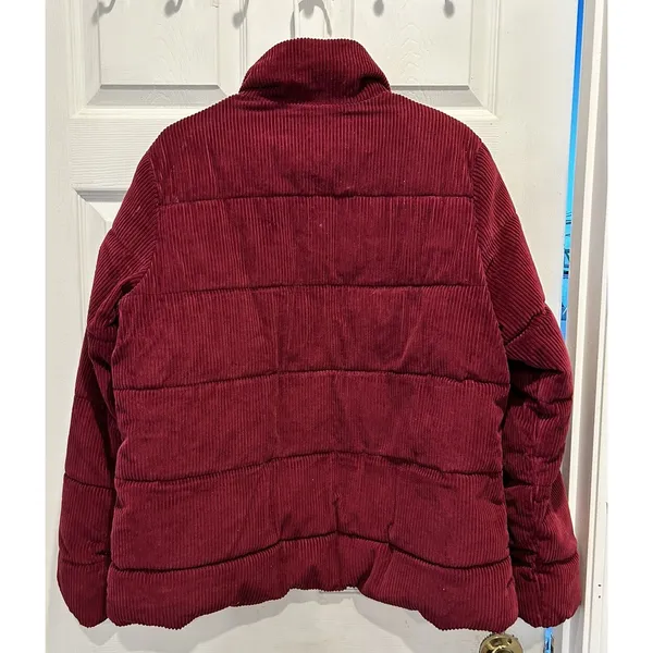 Old‎ Navy Womens Corduroy Puffer Jacket Burgundy Maroon Fleece Lined Large - Image 6
