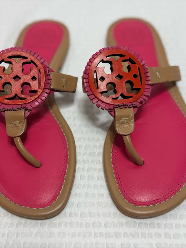 Tory Burch Hot Pink and Tan Miller Thong Sandals - Image 3