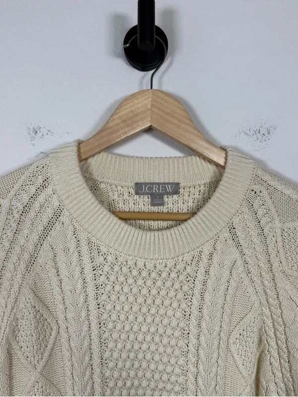 J. Crew Women’s Cotton Cable Knit Crewneck Sweater Ivory Size S - Image 7