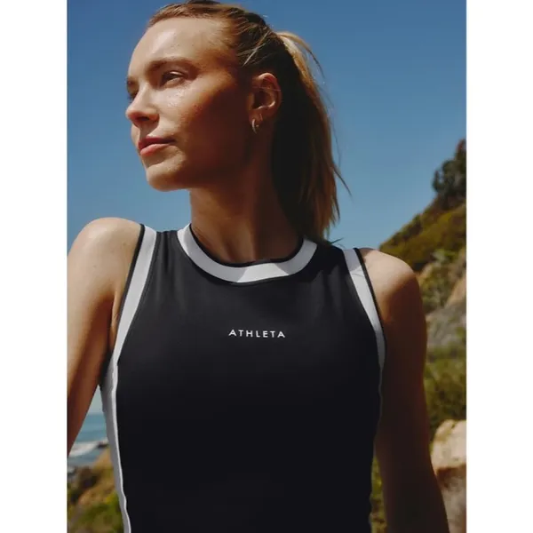 New Athleta M Power Serve Muscle Tank Medium Black Bright White - Image 2