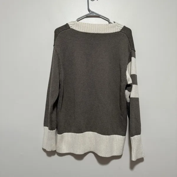 Alp N Rock Otto V-Neck Color Block Taupe Cream Cotton Blend Sweater Size Small‎ - Image 6
