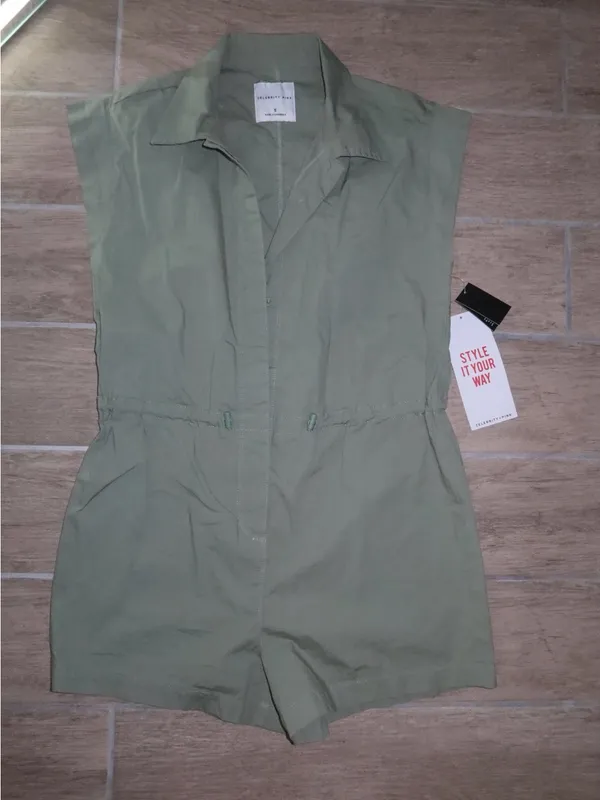 Celebrity Pink Sage Utility Drawstring Romper - Image 4