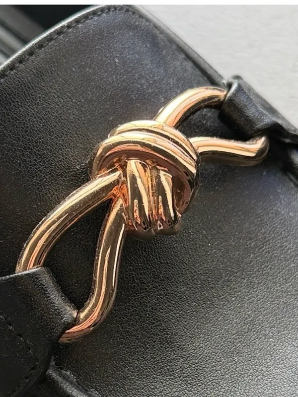 BCBG Black Leather Mules with Gold Knot Detail - Image 3
