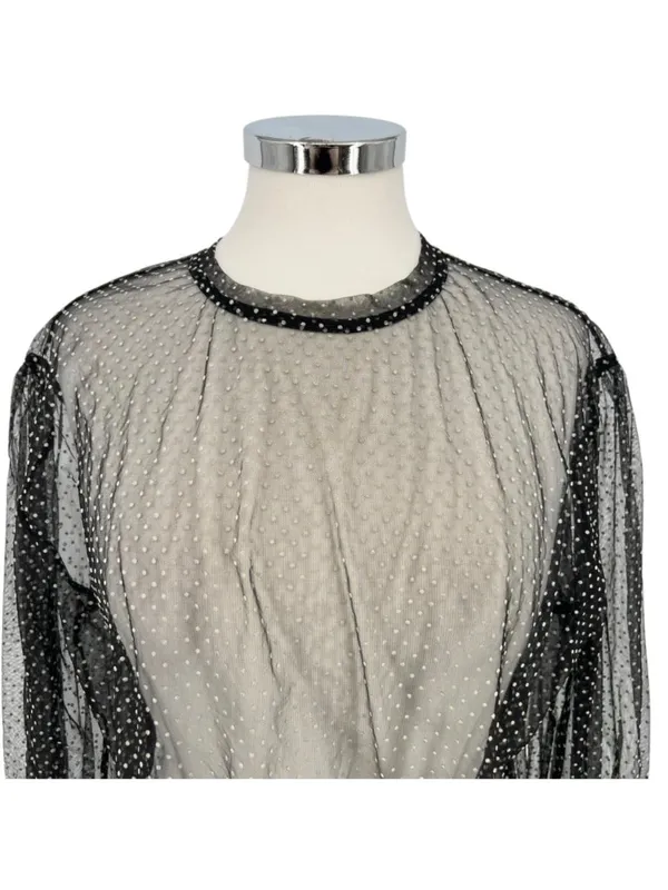 Zara Goth Romantic Sheer Black Polka Dot Long Sleeve Blouse Size Medium - Image 2