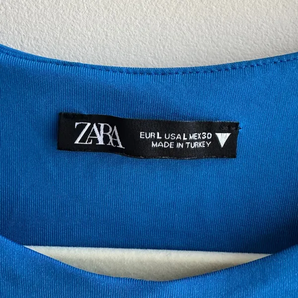 ZARA Bright Blue Highneck Racerback Tank Bodysuit, Size Large - Image 7