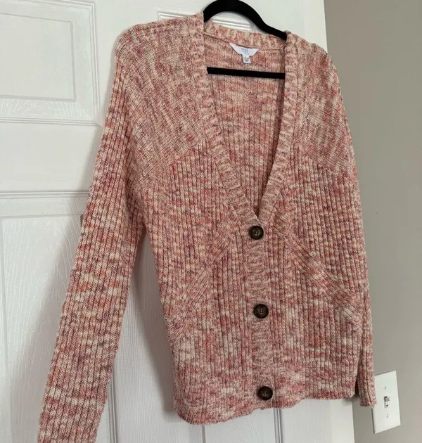 Time and Thru Pink Cardigan Sweater Cozy Front Button Down - Image 6