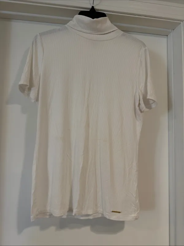 Women’s White Short-Sleeve Turtleneck Shirt - Image 2