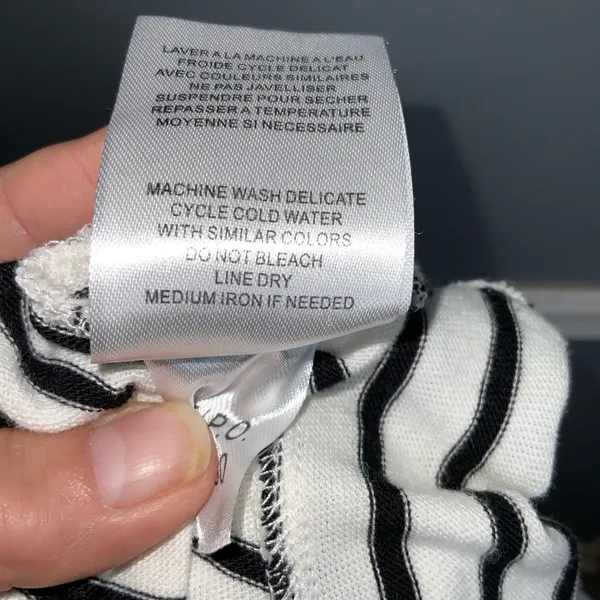 Tribal Black and White Striped Blouse Henley Tunic XL - Image 7