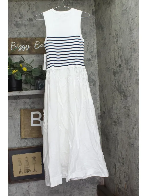 NWT Aqua Media Maxi Dress with Striped Knit Bodice 96358BD White / Navy Blue M - Image 3