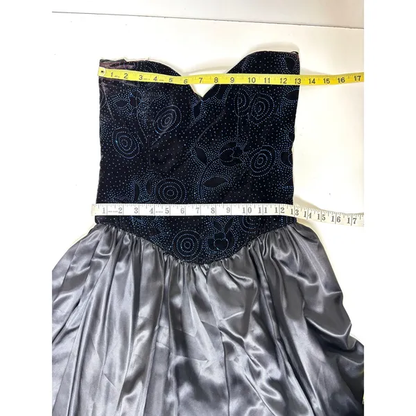 Gunne Sax Jessica McClintock Vintage Strapless Ball Gown Blue, Black 7 - Image 6