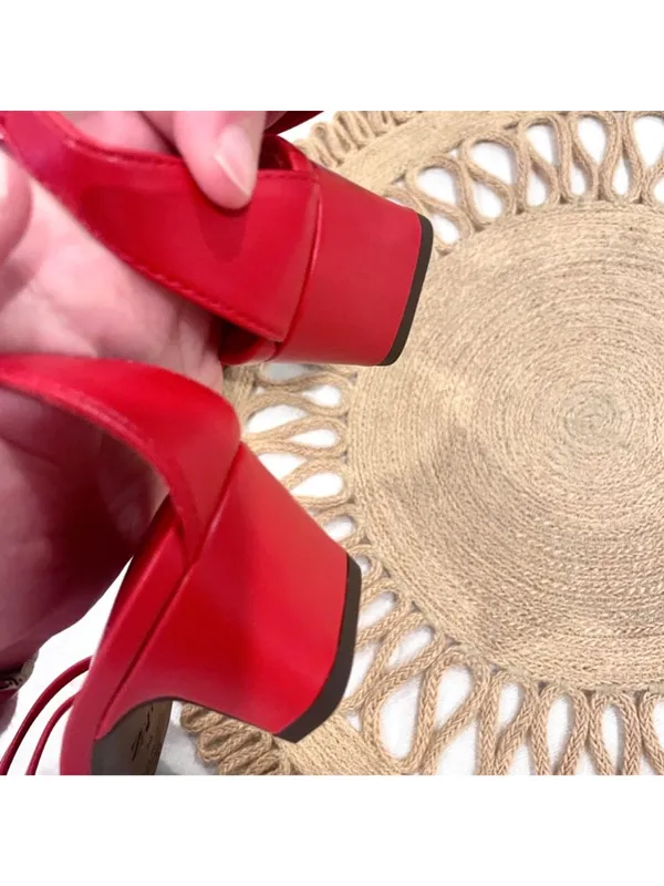 Zara Red Faux Leather Red Strappy Heeled Sandals Size 36 - Image 8