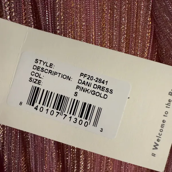 Retrofete Dani Pink Gold Lurex Long Sleeve V-Neck Mini Dress Size Small - Image 14