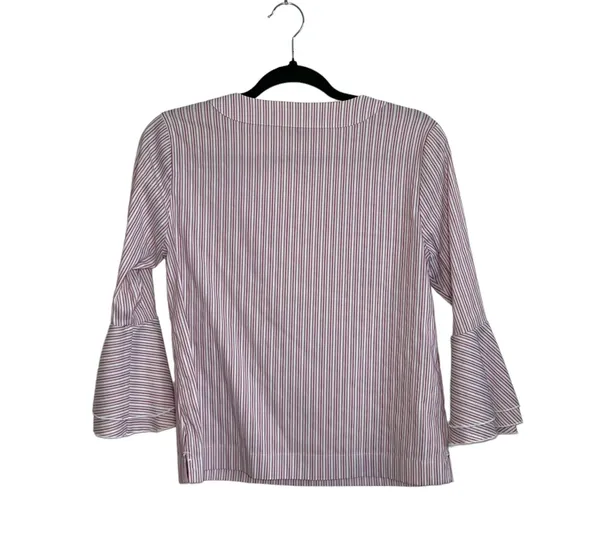 White House | Black Market White & Pink Striped Bell Sleeve V-neck Popover Top - Image 6