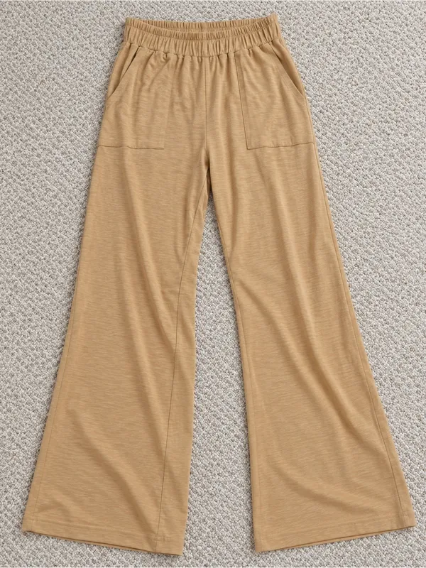 Known Supply Thorn Pant Tan Wide leg High Waist Latte Slub Organic Cotton Lounge - Image 2