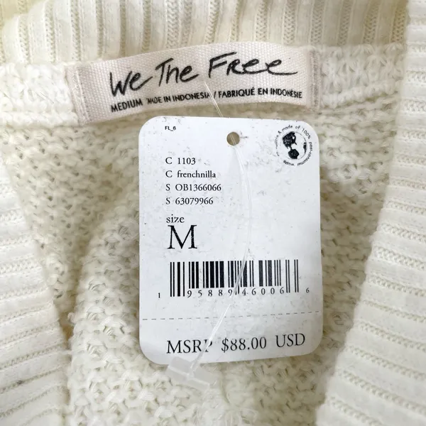 Free People Cream Oversized Fall Knit Sweater Boho Comfort Waffle Top Size M NEW - Image 9
