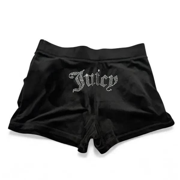 Juicy Couture velour bling spell-out black pullon shorts with pockets Size L - Image 2