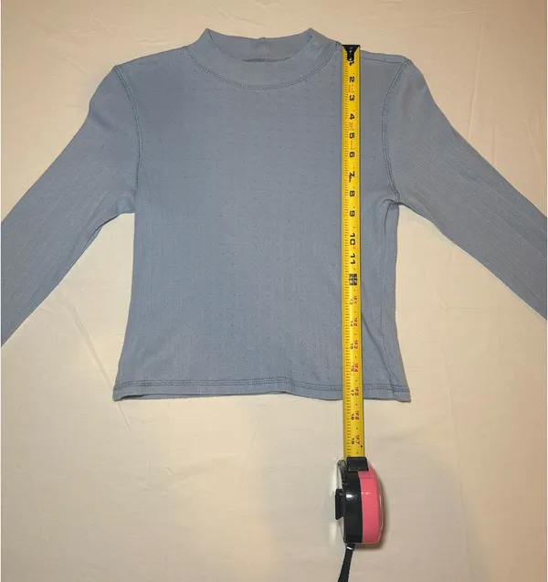 American Eagle Light Blue Pointelle Mock Neck Crop Long Sleeve Size Medium EUC - Image 5