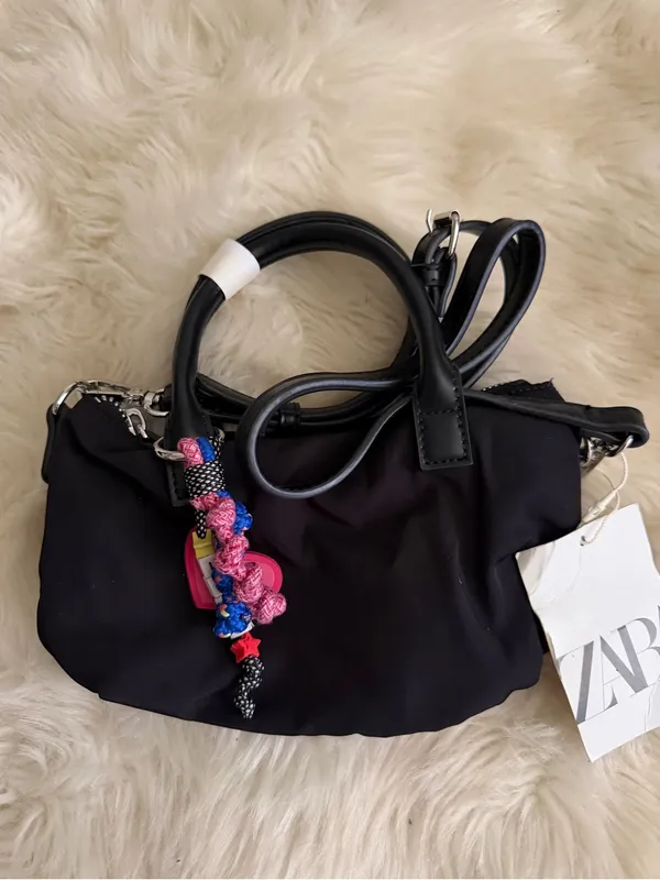 ZARA Black Mini Crossbody Bag with Colorful Charm - Image 3