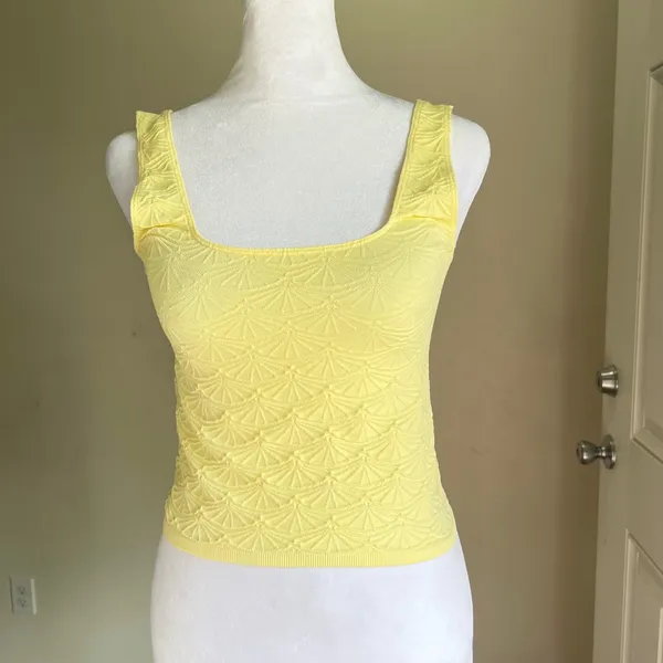 Anthropologie Yellow Textured Knit Tank Top Square Neck Sleeveless Pointelle - Image 2