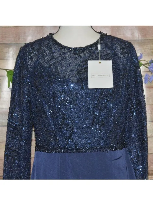 NWT Mac Duggal Size 10 Evening Gown Navy Embellished Thigh High Faux Wrap Formal - Image 4