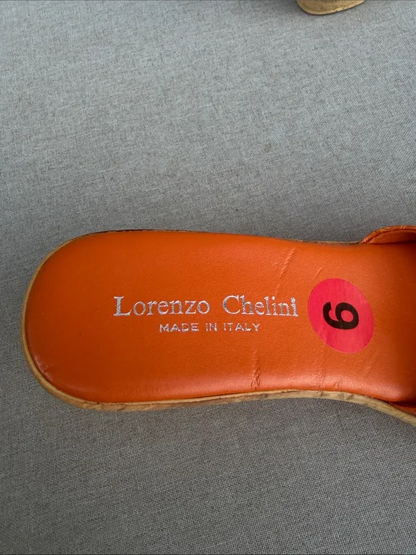 Lorenzo Cellini Women's Orange Cork Wedge Slide Sandal size 6 - Image 4