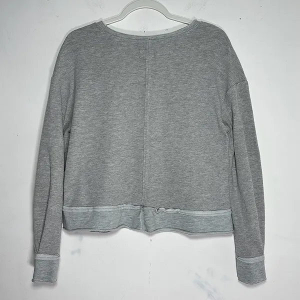 Unbranded Gray Thermal Waffle‎ Knit Cutout Neck Pullover Top Raw Hem - Image 2