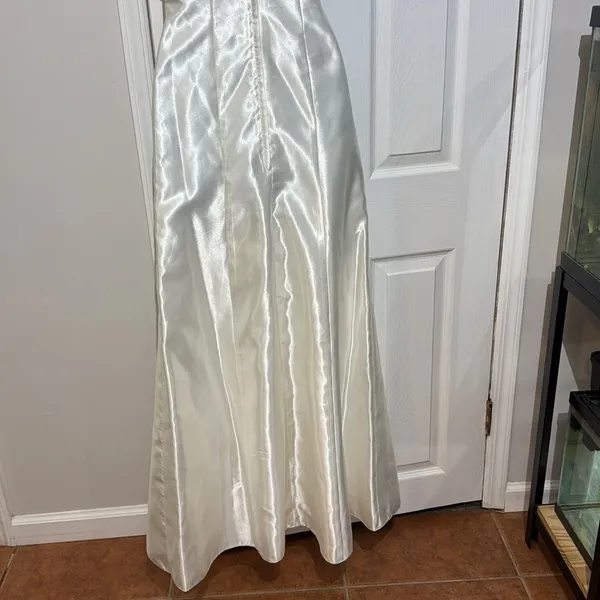 Jessica McClintock Gunne Sax Strapless Embroidered Gold Lace Satin Maxi Dress‎ 1 - Image 6