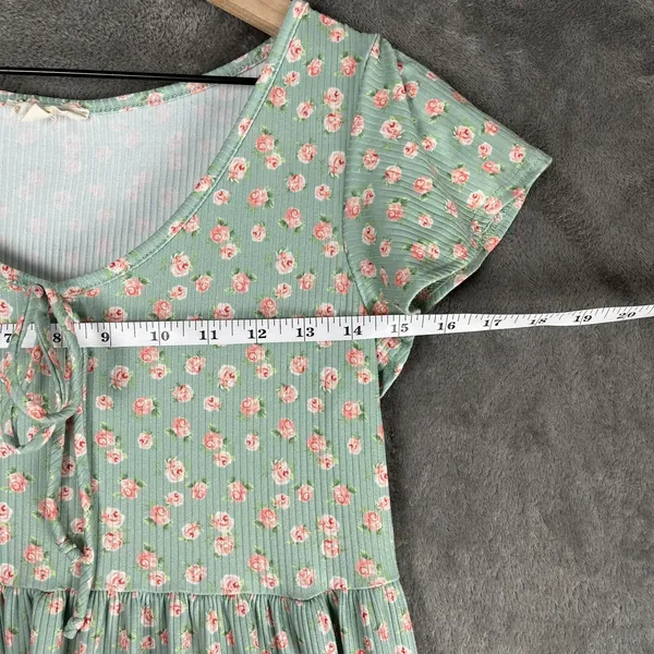 See You Monday Floral Tiered Dress Women's M Green Cottage Bloomcore Coquette - Image 7