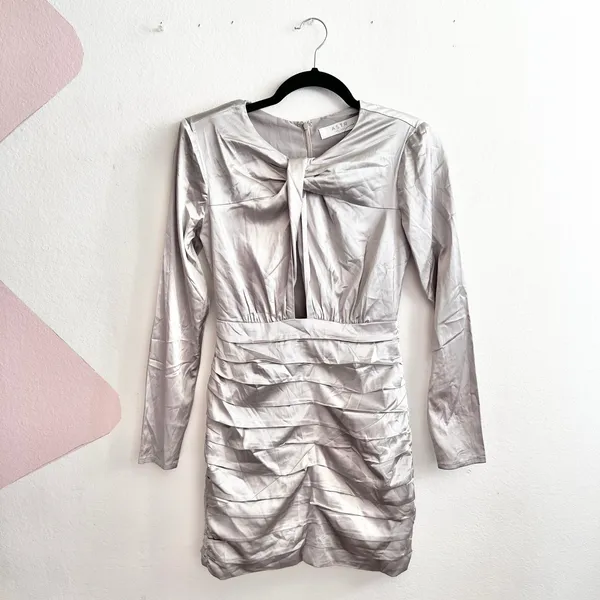 Revolve Silver Satin Mini Dress Sz XS‎ Party Cocktail Cut Out - Image 2