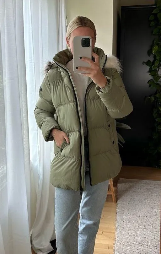 Sam Edelman Water Repellent Faux Fur Trim Puffer Jacket Quilted Green Women's M - Image 13