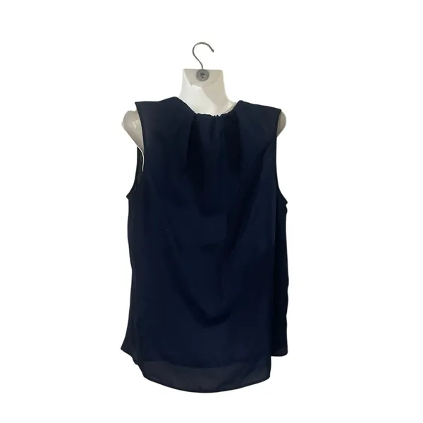 Joe Fresh Sleeveless Navy Blue Pleated Mock Neckline Blouse M Flowy Lightweight - Image 2