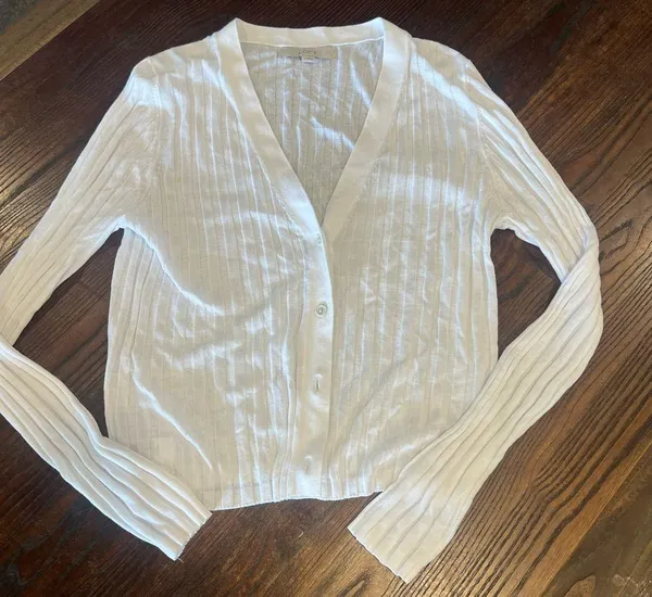 Loft ribbed white cardigan large - Image 3